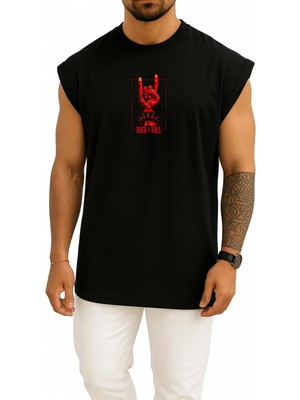Bahriyeli Collection Oversize Rock And Roll Göğüs Baskılı Atlet