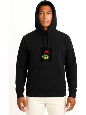 Bahriyeli Collection Kapüşonlu Grinchmas Göğüs Baskılı Unisex Sweatshirt