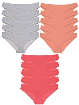 15 Adet Süper Eko Set Likralı Kadın Slip Külot Gri Pudra Fuşya