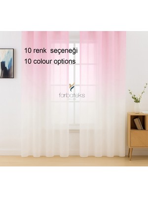 Farbateks Pembe Renk Renkli Tül Üstdegrade  Ütü Istemeyen Kırışmaz 2 Kat Pileli Tül