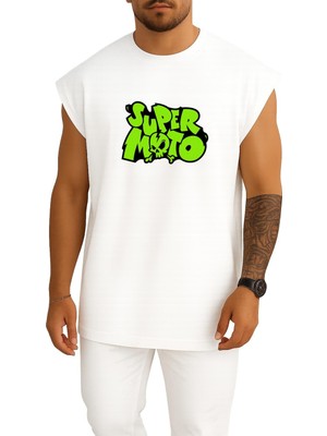 Bahriyeli Collection Oversize Super Moto Yeşil Göğüs Baskılı Atlet