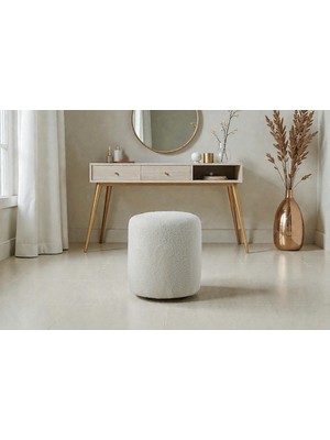 FRAMGAN Teddy Düz Puff - Yuvarlak Puf – Makyaj Masası Pufu - Dekoratif Ayak Uzatma Pufu