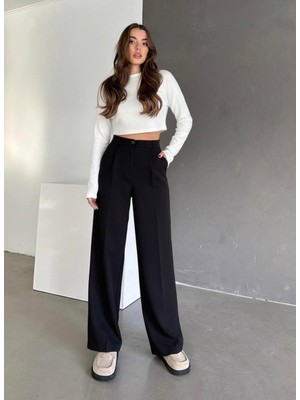 Haka Giyim Kadın Palazzo Kalıp Pileli Yüksek Bel Ithal Kumaş Doubleface Yüksek Kaliteli Ürün Çekme Solma Yapmaz