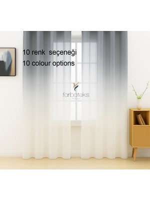 Farbateks Gri Füme Antrasit  Renk Renkli Tül Üstdegrade  Ütü Istemeyen Kırışmaz 2 Kat Pileli Tül