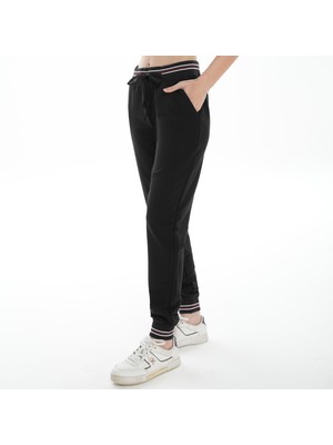 Asn Concept Beli,paçası Ribanalı Kadın Siyah Renk Eşofman Altı (Büyük Beden Seçeneğiyle)