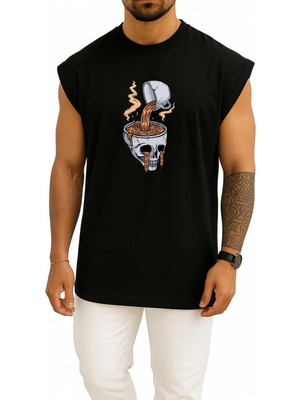 Bahriyeli Collection Oversize Kahve Kafein Bağımlılığı Göğüs Baskılı Atlet