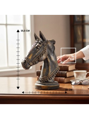 İki Yedi Konsept Branton At Başı Dekoratif Obje Şık Ev ve Ofis Masaüstü Aksesuarı At Heykeli Hediyelik Gri Füme Renk