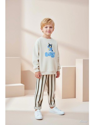 Miniko Kids Lucco Erkek Çocuk Bluey Modelli 3 Iplik Şardonsuz Eşofman Takımı