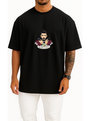 Bahriyeli Collection Oversize Berber Dükkanı Kuaför Göğüs Baskılı Unisex T-Shirt