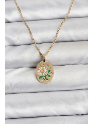 Butik 316L Çelik Zincir Papatya Figürlü Kadın Kolye