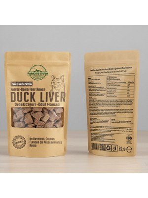 Famous Farm %100 Doğal Ördek Ciğeri Kedi Ödül Maması 25 gr Tüm Yaş Gruplarına Uygun Lezzet