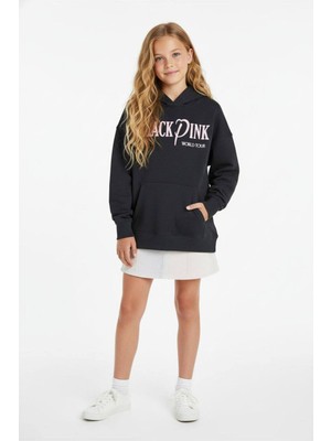Lily & Co. Blackpink Baskılı Pamuklu Iki Iplik Hodiee Sweatshirt