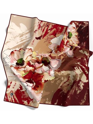 Violla Twill Çiçek Desenli Bordo Renkli 90X90 Eşarp (Ipek Içermez) Dikim Şekli : El Dikişi