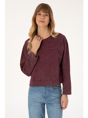 U.S. Polo Assn. Kadın Bordo Yıkamalı Bisiket Yaka Sweatshirt 50314186-VR177