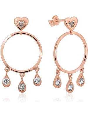 Özcömert Silver Gümüş Kalp Detaylı Halka Bayan Küpe