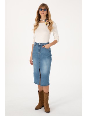 U.S. Polo Assn. Kadın Mavi Midi Boy Jean Etek 50309424-DN0022