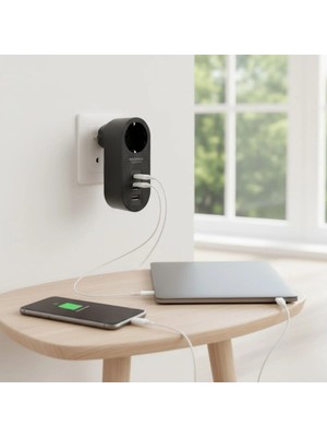 2 Usb,1 Type-C Girişli 1'li Çocuk Korumalı,ısıya Karşı Dayanıklı 2500WATT Termal Akım Korumalı Priz