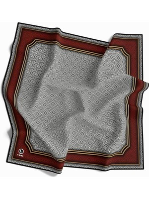 Violla Twill Geometrik Çıtır Desenli Bordo Renkli 90X90 Eşarp (Ipek Içermez) Kenar Dikiş Şekli El Dikişli