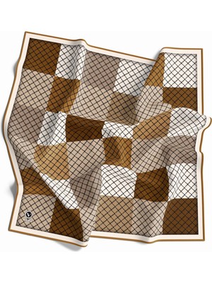 Violla Twill Kare Desenli Hardal Renkli 90X90 Eşarp (Ipek Içermez) Kenar Dikiş Şekli El Dikişli