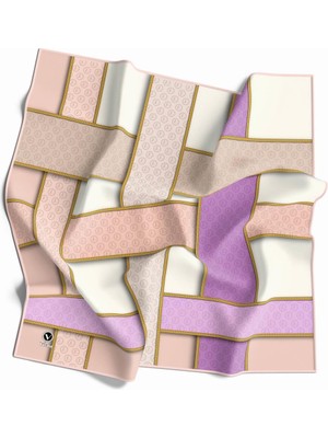 Violla Twill Şeritleri Monogram Desenli Somon Renkli 90X90 Eşarp (Ipek Içermez) Dikim Şekli : El Dikişi