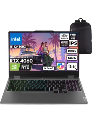 Lenovo Loq I5-12450HX 48 -Gbddr5 1 Tbssd RTX4060 (8GB-105W) 15.6" Fhd Windows 10 Pro + Zg Sırt Çantası 83GS00PHTRZG68