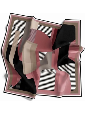 Violla Twill Çizgili ve Geometrik Desenli Pudra Renkli 90X90 Eşarp (Ipek Içermez) Kenar Dikiş Şekli El Dikişli