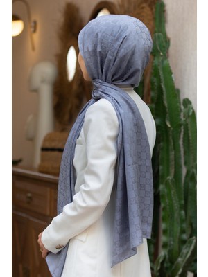 Vissona %57 Ipek %43 Pamuk Monogram Desenli Gri Renkli Şal -  70X190 Dikiş Tipi Italyan Dikişli