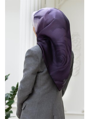 Vissona %100 Twill Ipek Gül Desenli Lila Renkli 90X90 Eşarp Dikim Şekli : El Dikişi