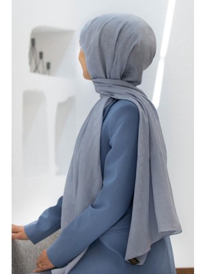 Vissona %57 Ipek %43 Pamuk Monogram Desenli Gümüş Renkli Şal -  70X190 Dikiş Tipi Italyan Dikişli