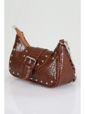 My Vintage Bony Zımbalı Timsah Desenli Kol Çantası