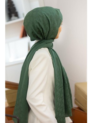Vissona %57 Ipek %43 Pamuk Monogram Desenli Zümrüt Yeşili Renkli Şal -  70X190 Dikiş Tipi Italyan Dikişli