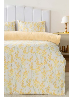 Zethome Çift Kişilik Nevresim Takımı Pamuklu Desenli Lorisa Sarı 200X215 cm