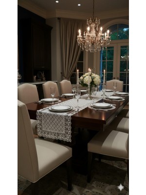 Rona Home Lüks Güpürlü Dantel Runner Masa Örtüsü Dikdörtgen Çeyizlik Dekoratif Şık Runner