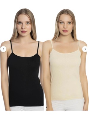 Kadın %100 Pamuklu 4lü Atlet (Siyah-Ten Rengi)