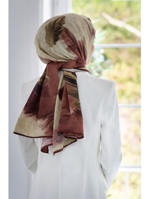 Vissona Lüks Medine Ipeği Yaprak Desenli Pudra Renkli 75X195 Kırışmaz Şal Moss Krep Dikiş Tipi Italyan Dikişli