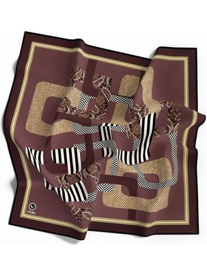 Violla Twill Geometrik Desenli Gül Kurusu Renkli 90X90 Eşarp (Ipek Içermez) Kenar Dikiş Şekli El Dikişli