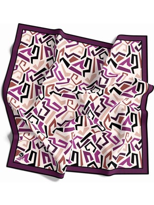 Violla Twill Geometrik Desenli Mürdüm Renkli 90X90 Eşarp (Ipek Içermez) Kenar Dikiş Şekli El Dikişli