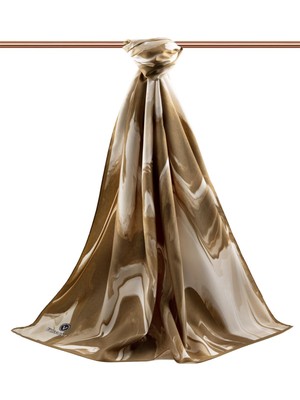 Vissona Lüks Medine Ebru Desenli Hardal Renkli 75X195 Kırışmaz Şal Moss Krep Dikiş Tipi Italyan Dikişli