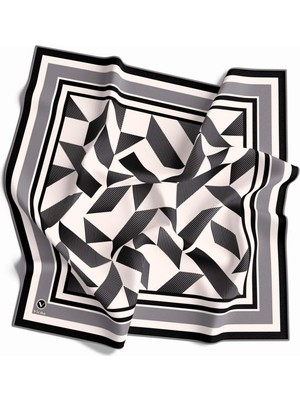 Violla Twill Geometrik Desenli Gri Renkli 90X90 Eşarp (Ipek Içermez) Kenar Dikiş Şekli El Dikişli