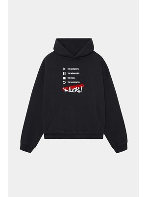 Nevermind Unisex Kapüşonlu Sweatshirt - Luck Yazılı Oversize Hoodie Siyah