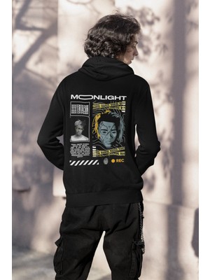 NEVERMIND Unisex MoonLight Baskılı Oversize Baskılı Kapşonlu Sweatshirt 3 Iplik