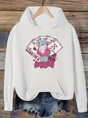 NEVERMIND Unisex Card Desen Baskılı Oversize Baskılı Kapşonlu Sweatshirt 3 Iplik