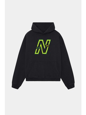 Nevermind Neon Yeşil Baskılı Oversize Unisex Kapüşonlu Sweatshirt