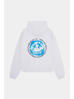 NEVERMIND Unisex Siyah Kapüşonlu Sweatshirt - Mavi Baskılı Oversize Hoodie