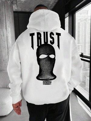 NEVERMIND Nevermind Unisex Trust  Baskılı Oversize Baskılı Kapşonlu Sweatshirt 3 Iplik