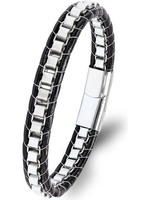 Moncuk Design Sarmal Uyum Çelik ve Deri Erkek Bilekliği 33514B24D1