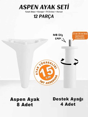 İmt Aksesuar Aspen 15 cm (12 'li Set)  Robot Süpürge Uyumlu Beyaz Mobilya Kanepe Koltuk Baza Dolap Tv Ünitesi Yatak Odası Konsol Ayağı