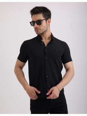 Armürlü Kot Kumaş Şık Tasarım Günlük Kısa Kollu Erkek Gömlek