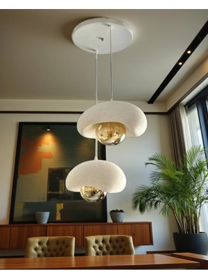 bebekokusu Beyaz Dekoratif Bohem Beton Görünüm Rustik E27 Modern 2'li Sarkıt Avize ( E27 Ampul Dahildir. )