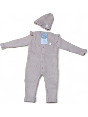 Cassiope Unisex Bebek Trikolu Kışlık Örme 2'li Takım Tulum+Şapka Mavi 3AY